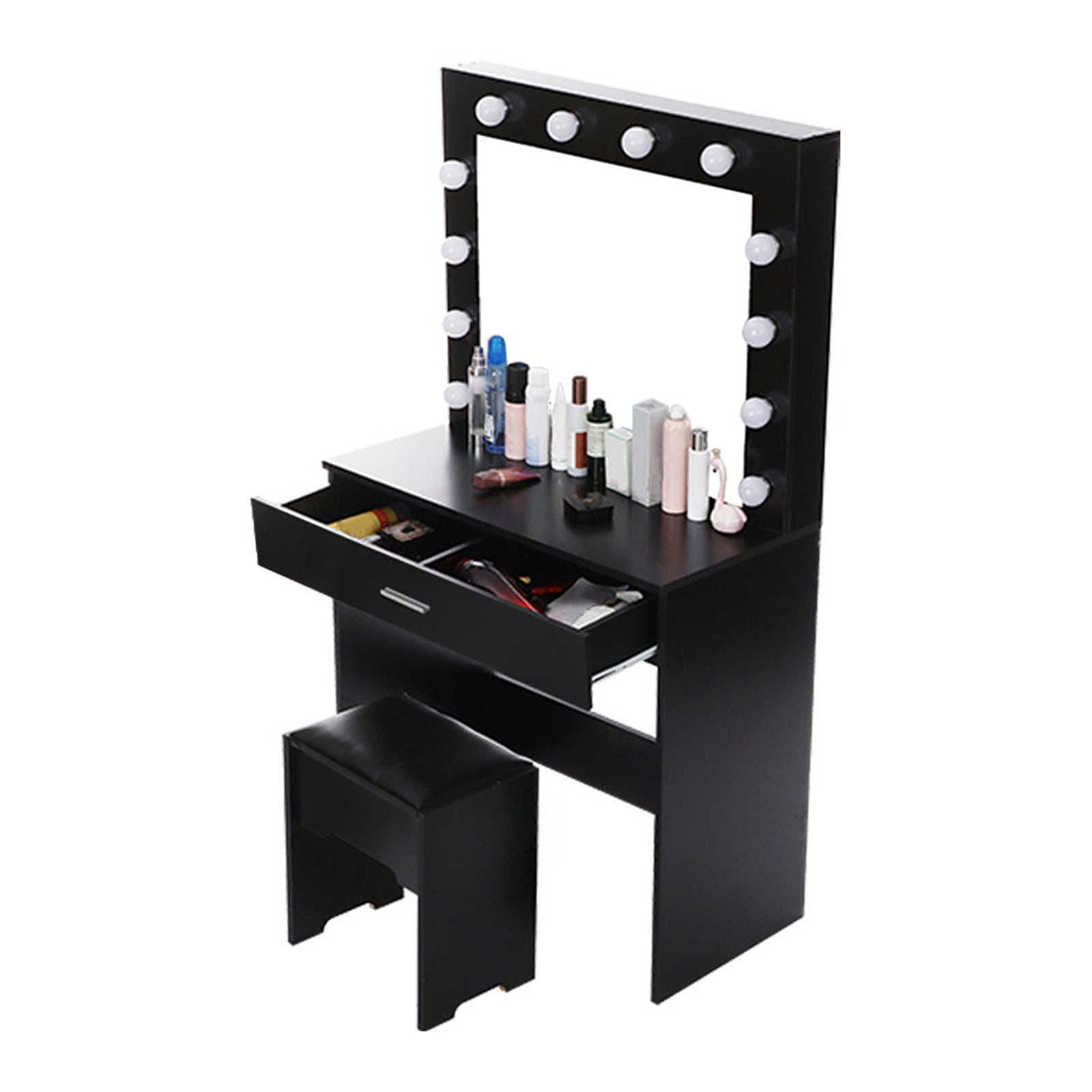 Vanity Set - Lighted Mirror, Makeup Table, and Cushioned Stool