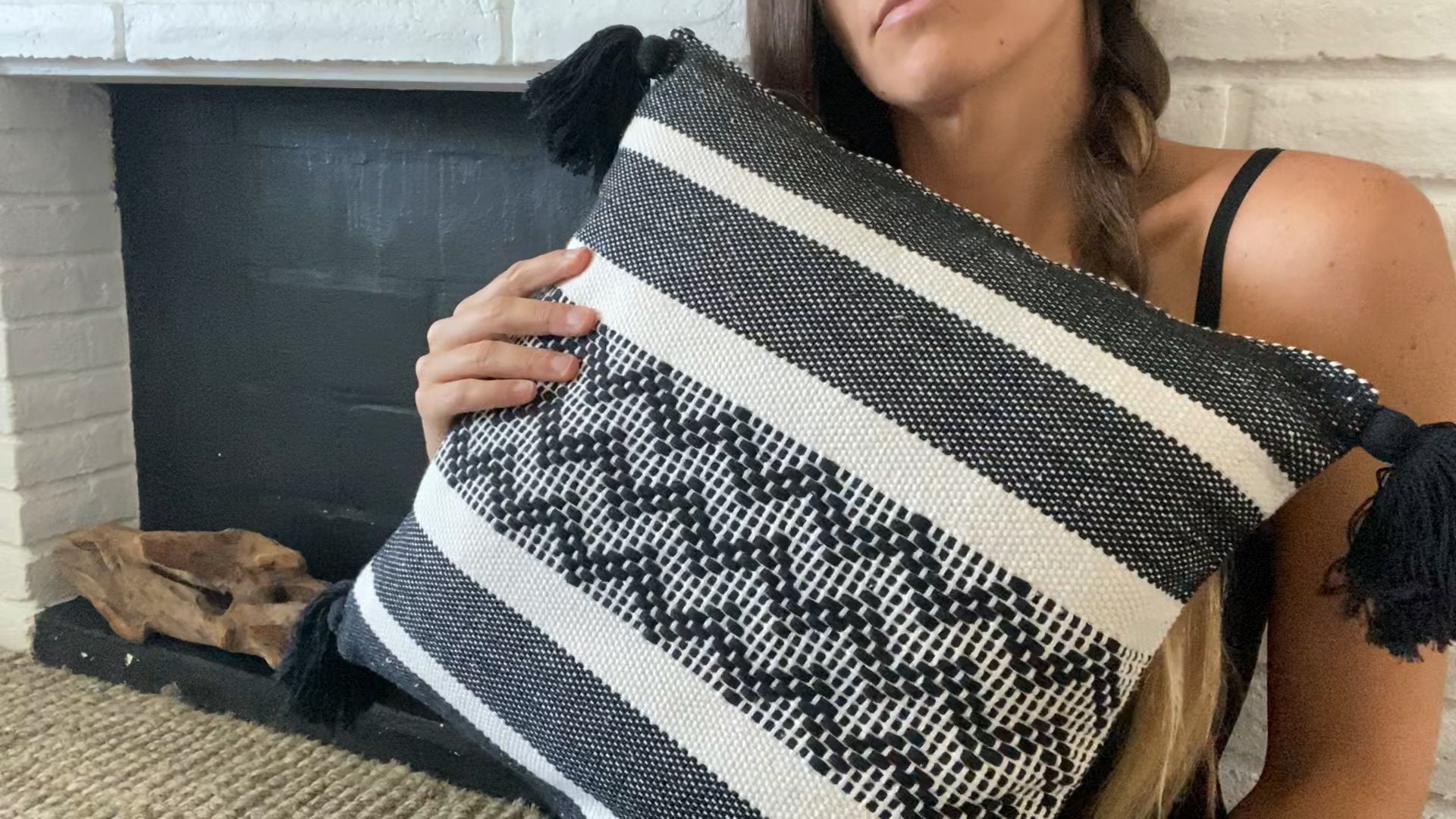 Accent Cotton Pillow with Geometric Design